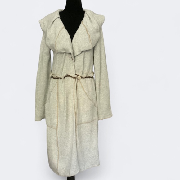 Anthropologie Tiny Grey Wool Blend Ruffle Shawl Collar Sweater Coat SZ M - Picture 7 of 12